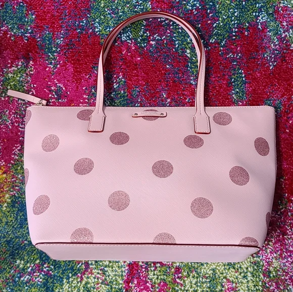 NWT - Kate Spade - Hani, Haven Lane Glitter Pink Polka Dot Tote - Picture 2 of 16
